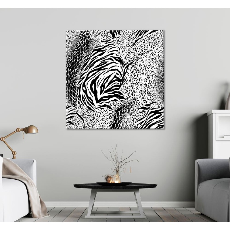Square Canvas Mixed Animal Skin B&W Vector Art Design High Quality Print 100% Australian Made