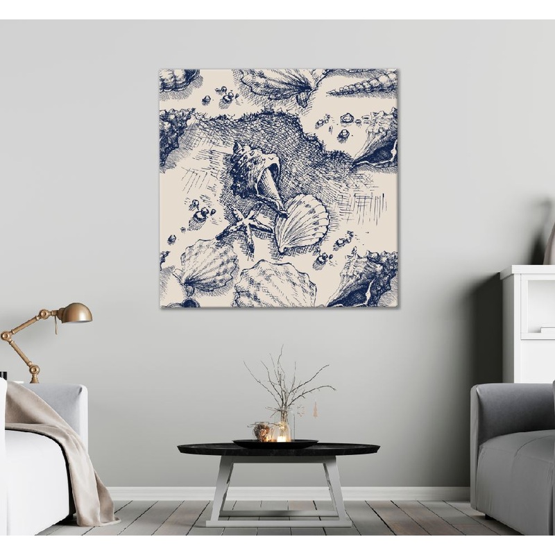Square Canvas Sand & Sea Shells Monochrome Design High Quality Print 100% Australian Made