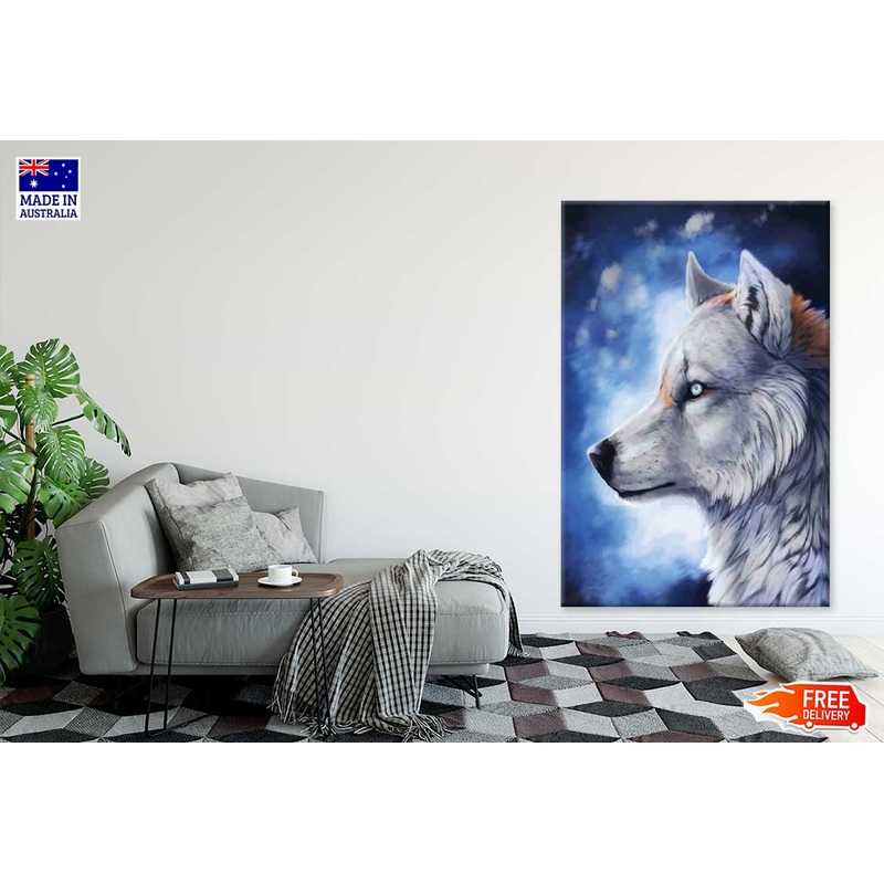White Eye Wolf Side View Painting Print 100% Australian Made