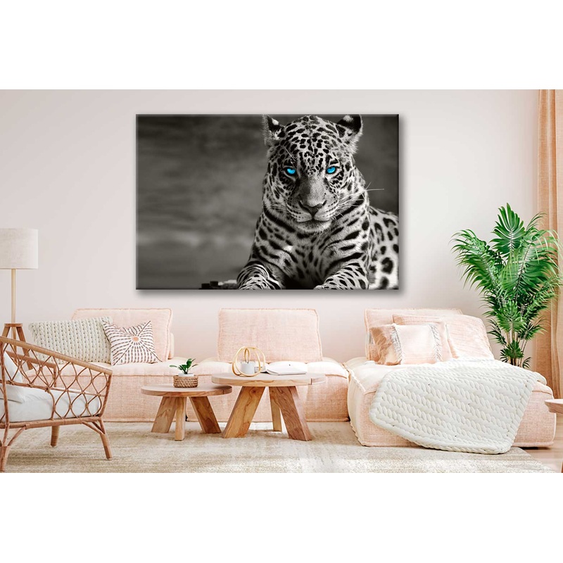 Bella Home B&W Tiger With Blue Eyes Print Canvas Ready to hang