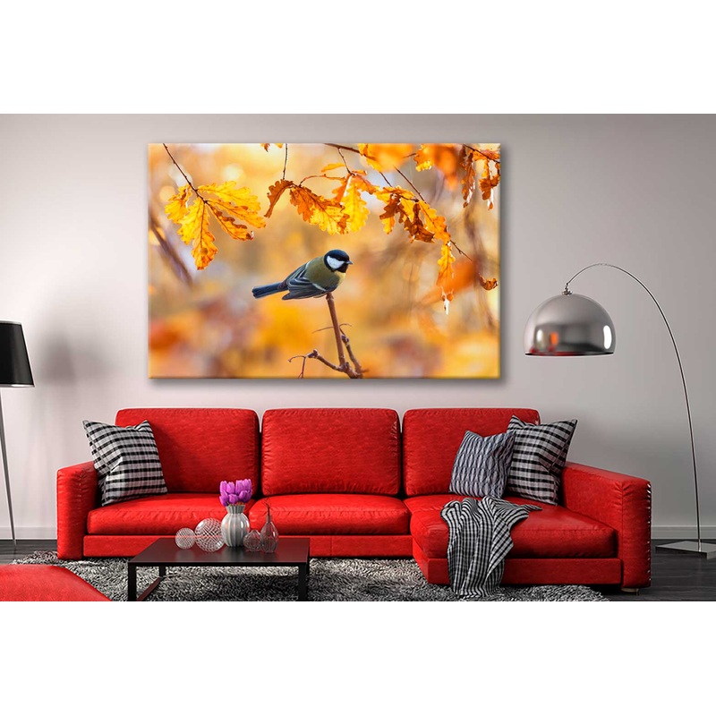 Bella Home Bird on Branches Autumn Leaves Print Canvas Ready to hang