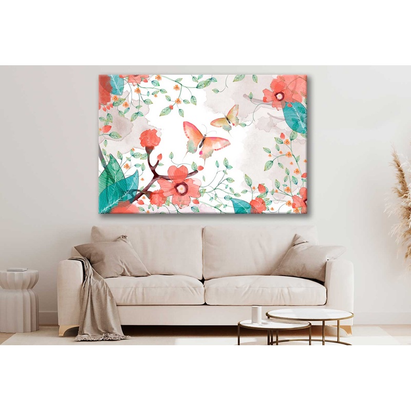 Bella Home Butterflies Floral Watercolor Print Canvas Ready to hang
