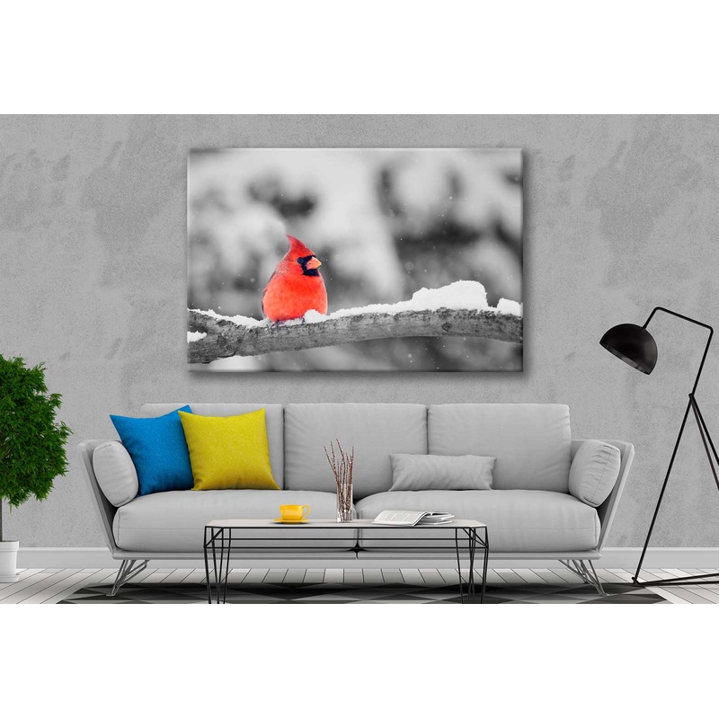 Bella Home Cardinal Bird on Snow Branch Print Canvas Ready to hang