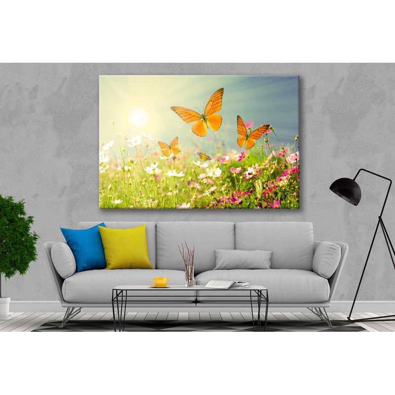 Bella Home Flowers & Butterflies in Sunrise Print Canvas Ready to hang