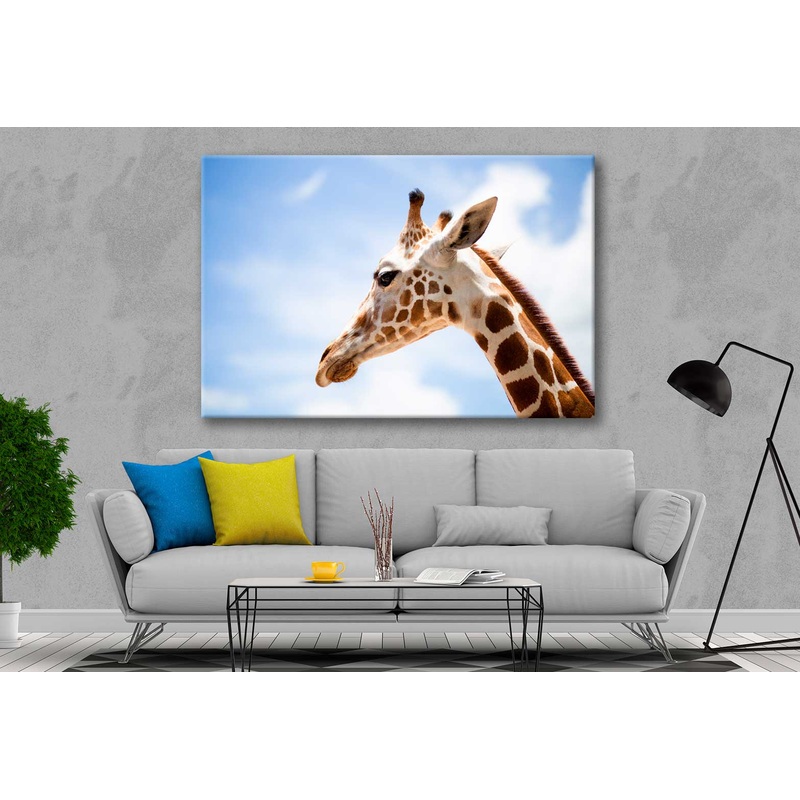 Bella Home Giraffe Closeup View & Blue Sky Print Canvas Ready to hang