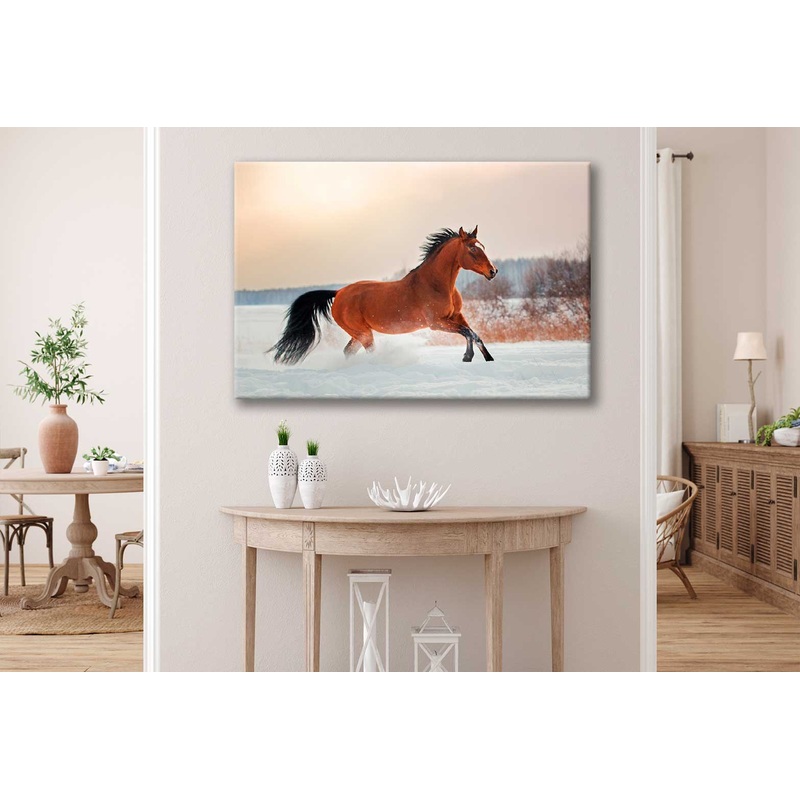 Bella Home Horse Portrait Winter Gallop Snow Print Canvas Ready to hang
