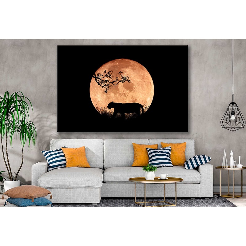 Bella Home Illustration of a Tiger in The Night Print Canvas Ready to hang