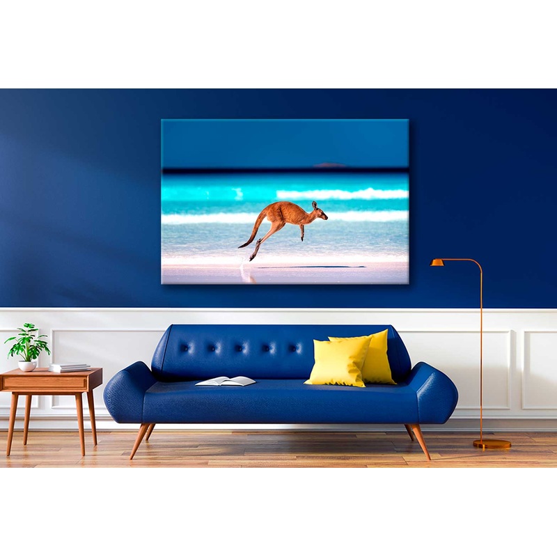 Bella Home Kangaroo jumping Mid Air on Sand Print Canvas Ready to hang