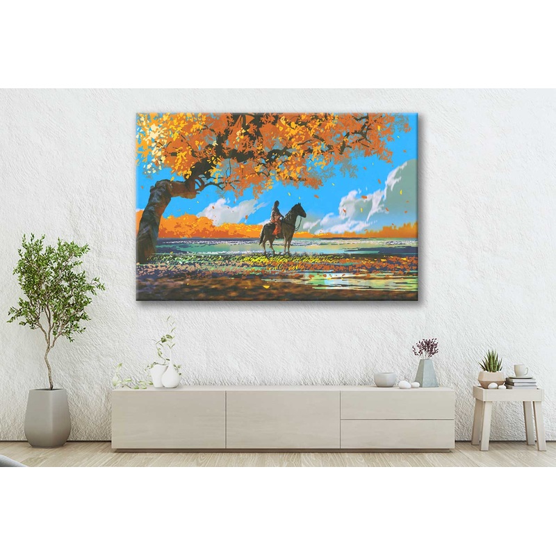 Bella Home Woman Sitting on Horse Painting Print Canvas Ready to hang