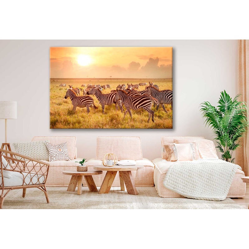 Bella Home Zebras at Sunset in Tanzania Print Canvas Ready to hang