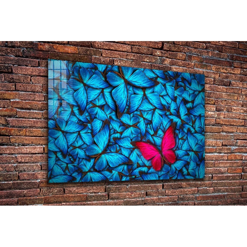 Blue Abstract Butterfly Print Tempered Glass Wall Art 100% Made in Australia Ready to Hang
