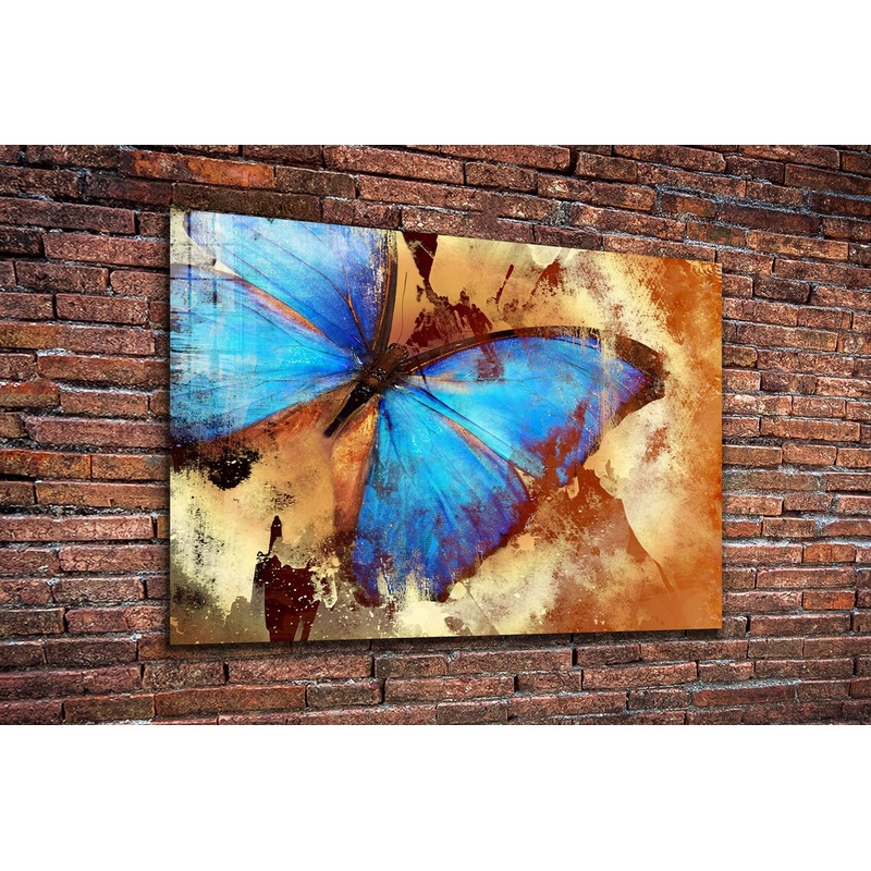 Blue Butterfly Painting Print Tempered Glass Wall Art 100% Made in Australia Ready to Hang