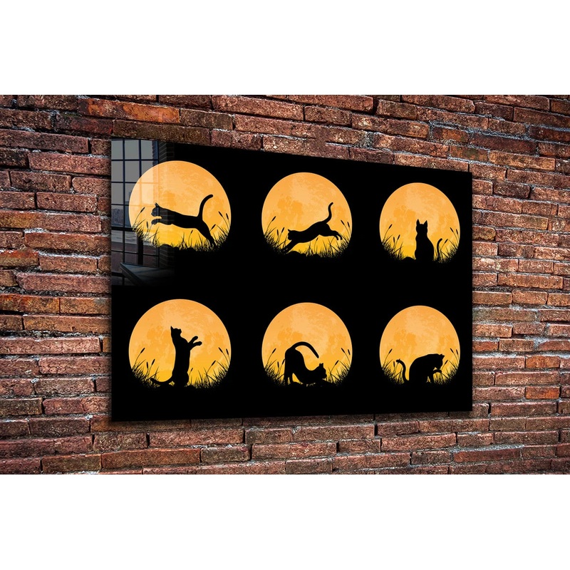 Cat Night Moods Vector Print Tempered Glass Wall Art 100% Made in Australia Ready to Hang