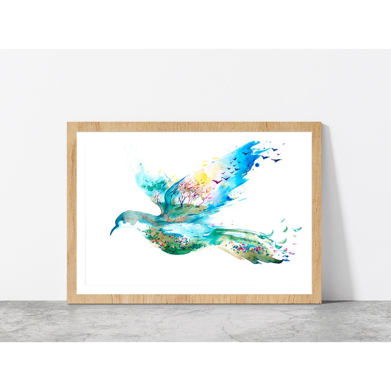 Spring In The Form Of Flying Bird Glass Framed Wall Art, Ready to Hang Quality Print