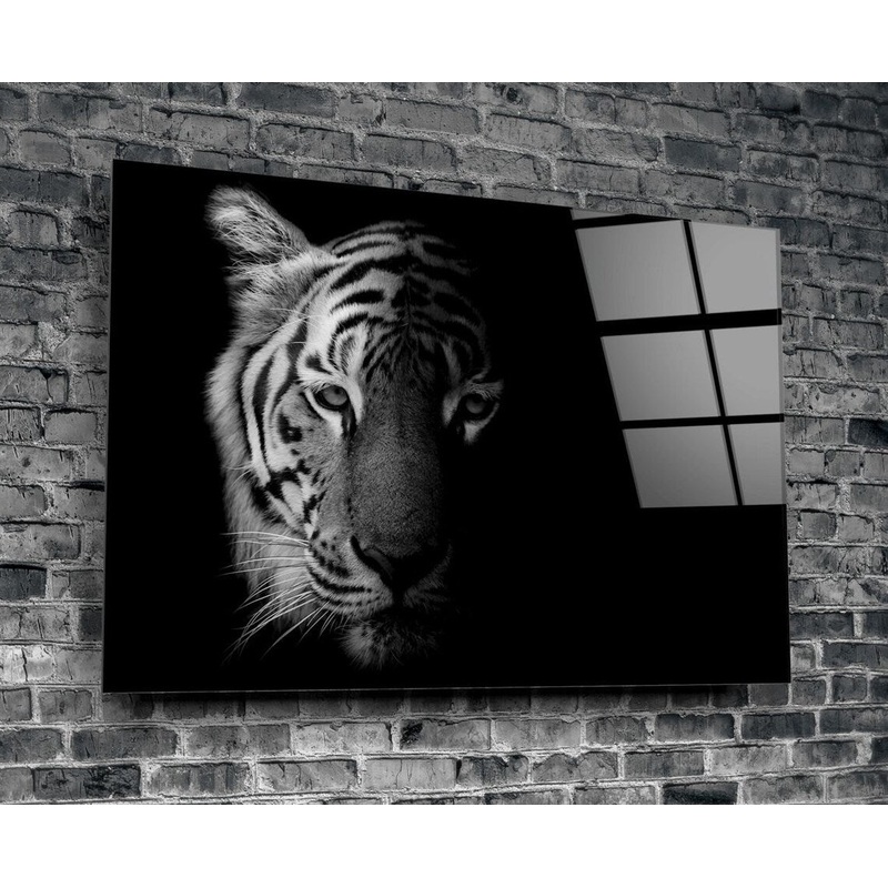 Tiger Monochrome B&W Print Tempered Glass Wall Art 100% Made in Australia Ready to Hang