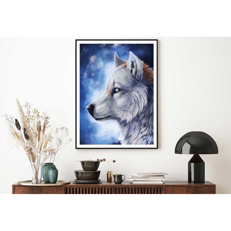 White Eye Wolf Side View Oil Painting Home Decor Premium Quality Poster Print Choose Your Sizes