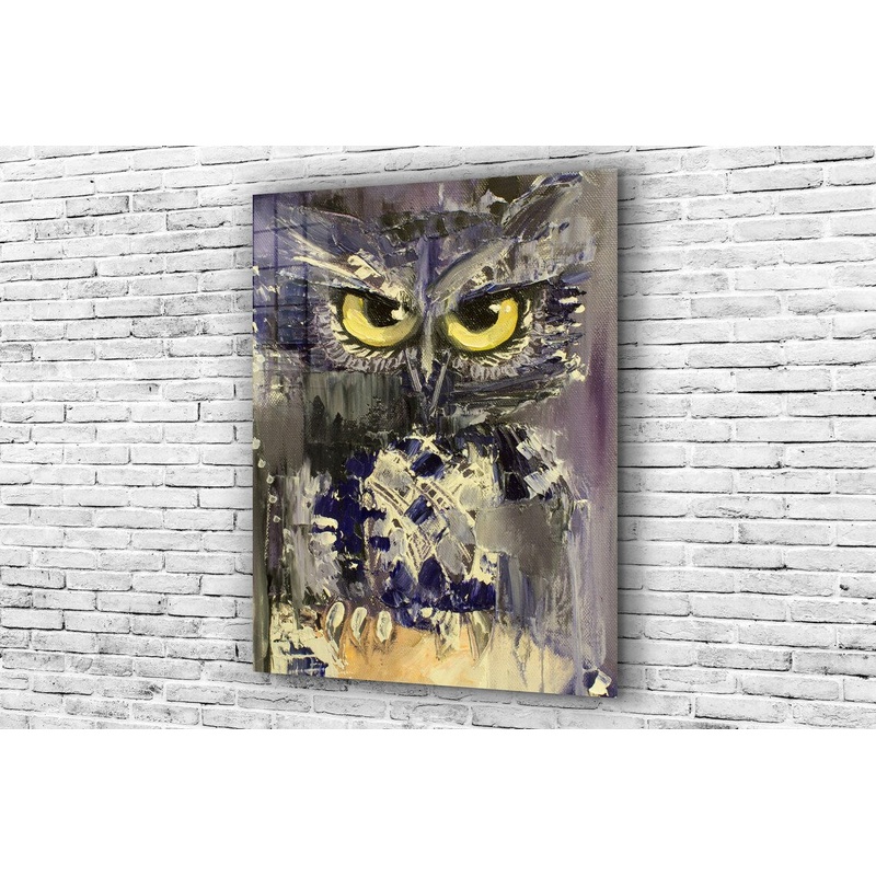 Yellow Eye Owl Painting Print Tempered Glass Wall Art 100% Made in Australia Ready to Hang