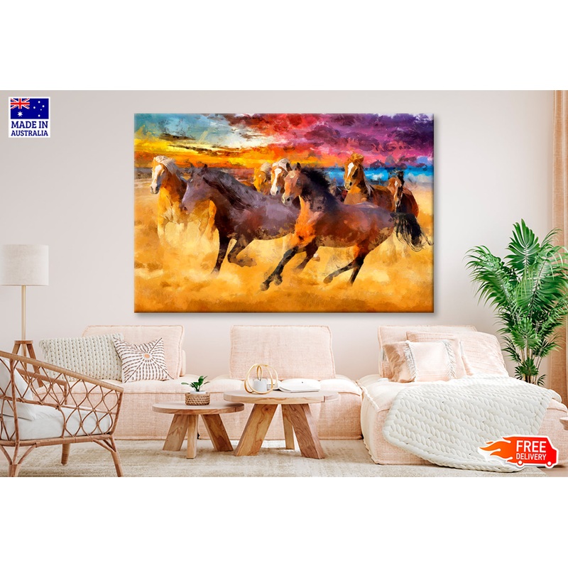 Artistic Drawing Of A Herd Of Horses Oil Painting Wall Art Limited Edition High Quality Print