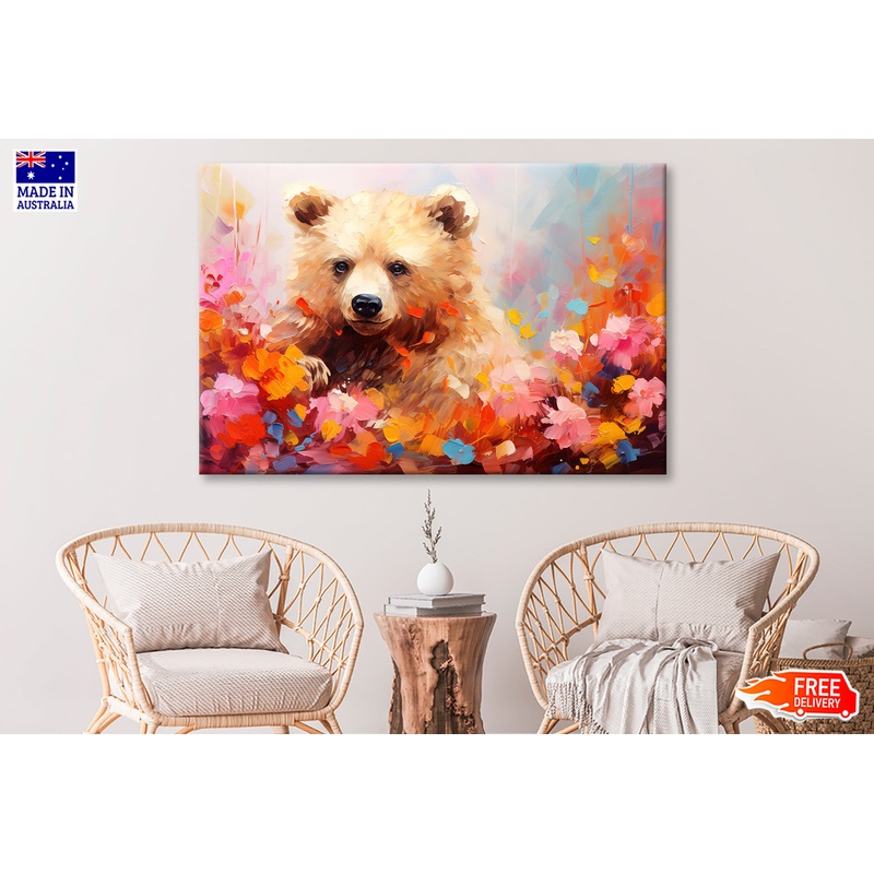 Bear in Blossom Flowers Abstract Oil Painting Wall Art Limited Edition High Quality Print