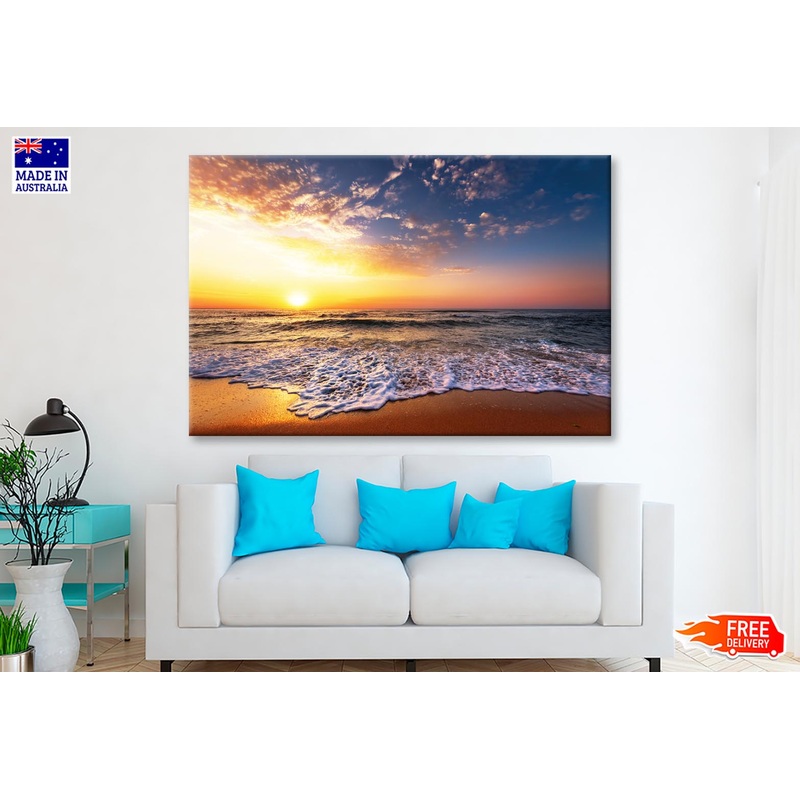 Beautiful Golden Sunset Over the Beach Wall Art Decor 100% Australian Made