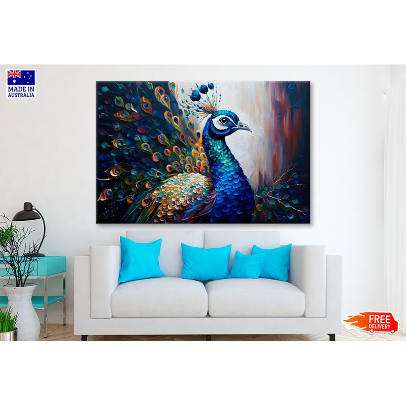 Beautiful Multicolored Peacock Oil Painting Wall Art Limited Edition High Quality Print