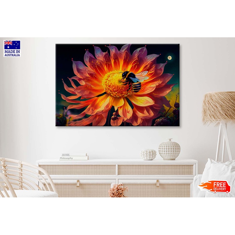 Bee On Flower Oil Painting Wall Art Limited Edition High Quality Print