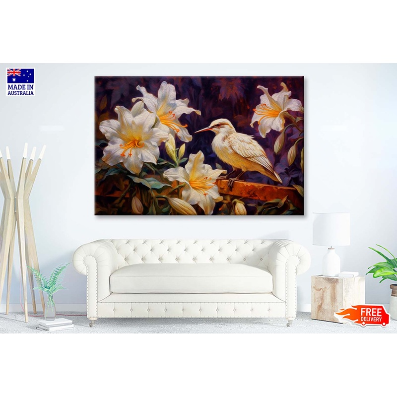 Birds & White Flower Oil Painting Wall Art Limited Edition High Quality Print