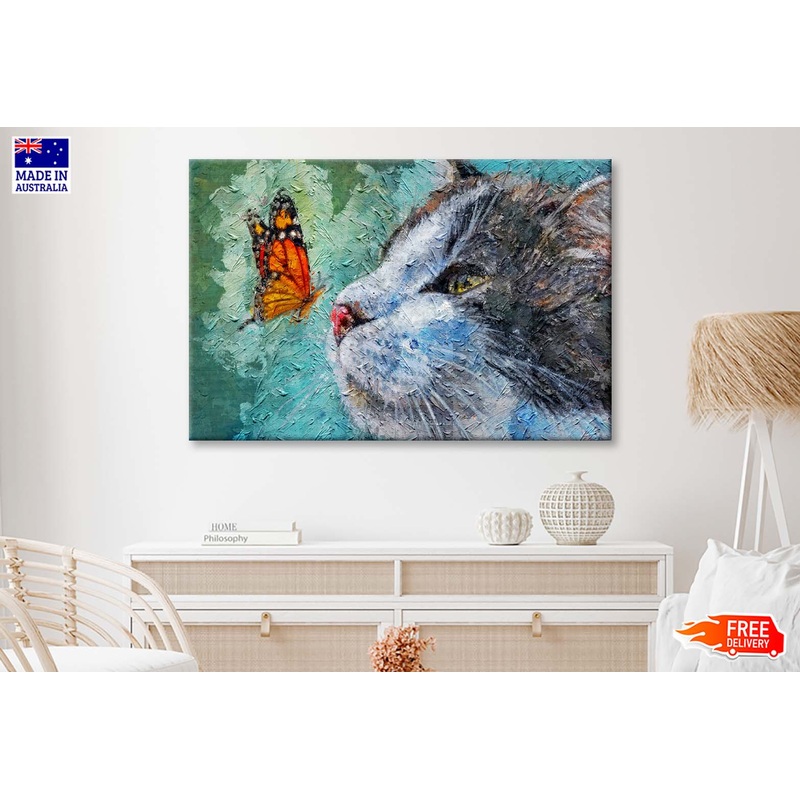 Cat and Butterfly on Nose. Cute Kitten Sleeping With Insect Wall Art Limited Edition High Quality Print