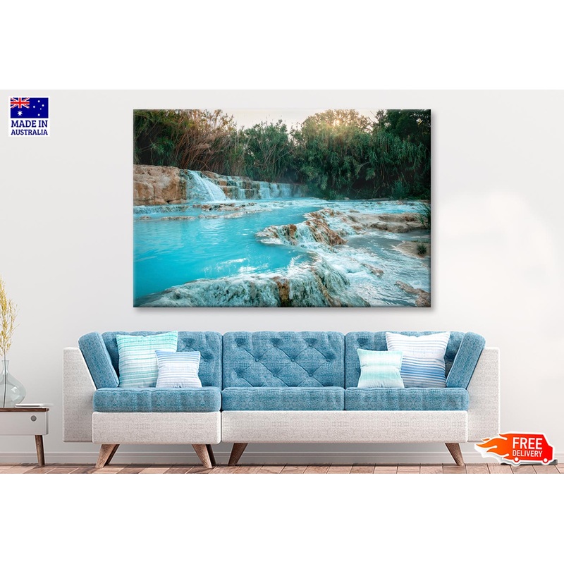 River With a Waterfall in The Middle of It Wall Art Decor 100% Australian Made