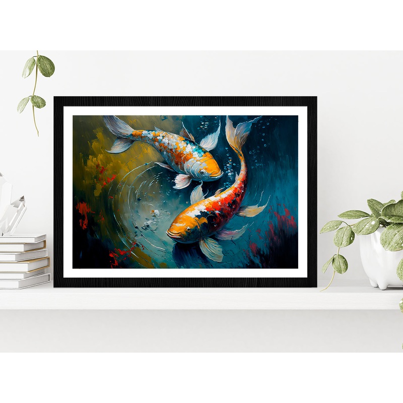 Sanke Koi Fish Oil Painting Glass Framed Wall Art, Ready to Hang Quality Print