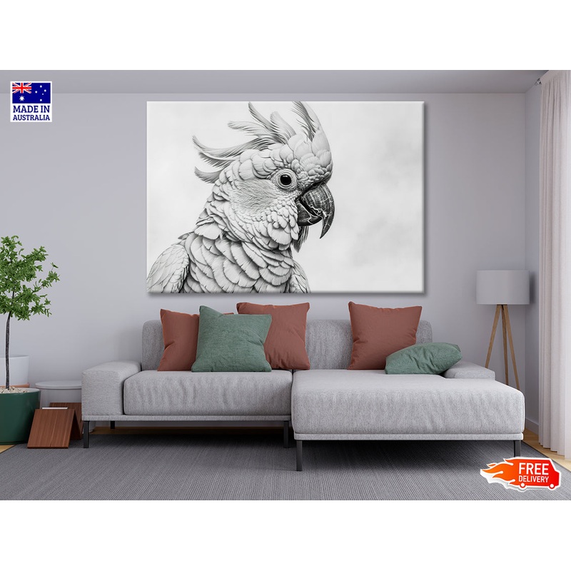 Sketch Of Cockatoo Bird in White Print 100% Australian Made