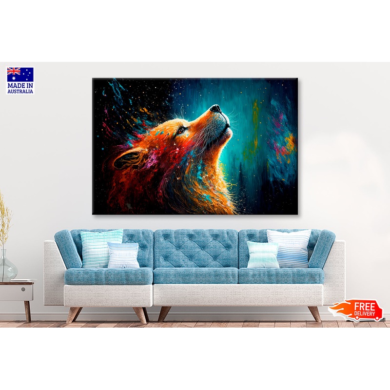 Smiley Face Of Animal With Color Splash Oil Painting Wall Art Limited Edition High Quality Print