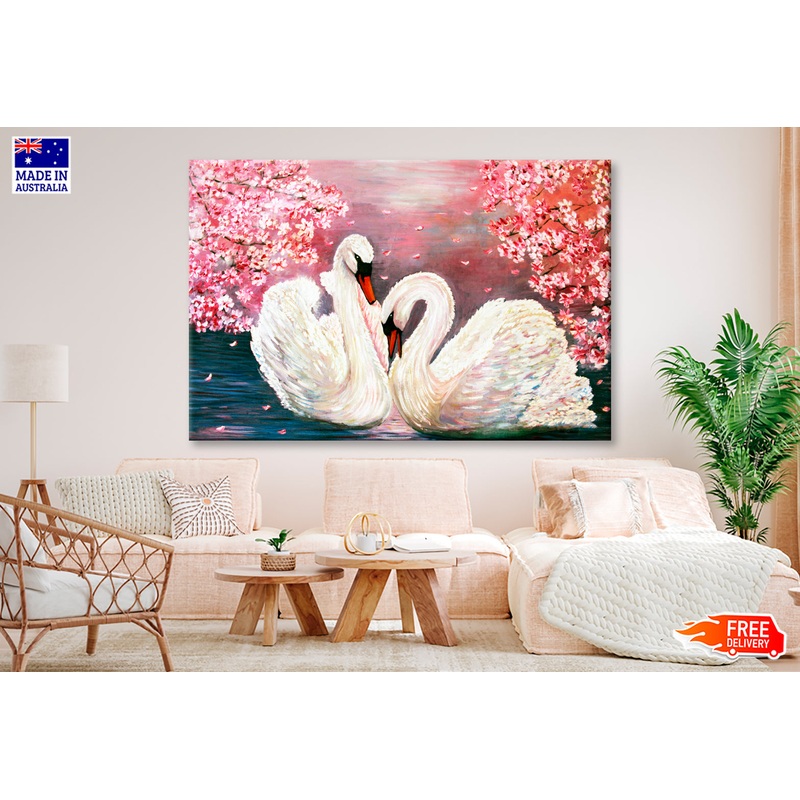 Swarns With Pink Flowers Oil Painting Wall Art Limited Edition High Quality Print
