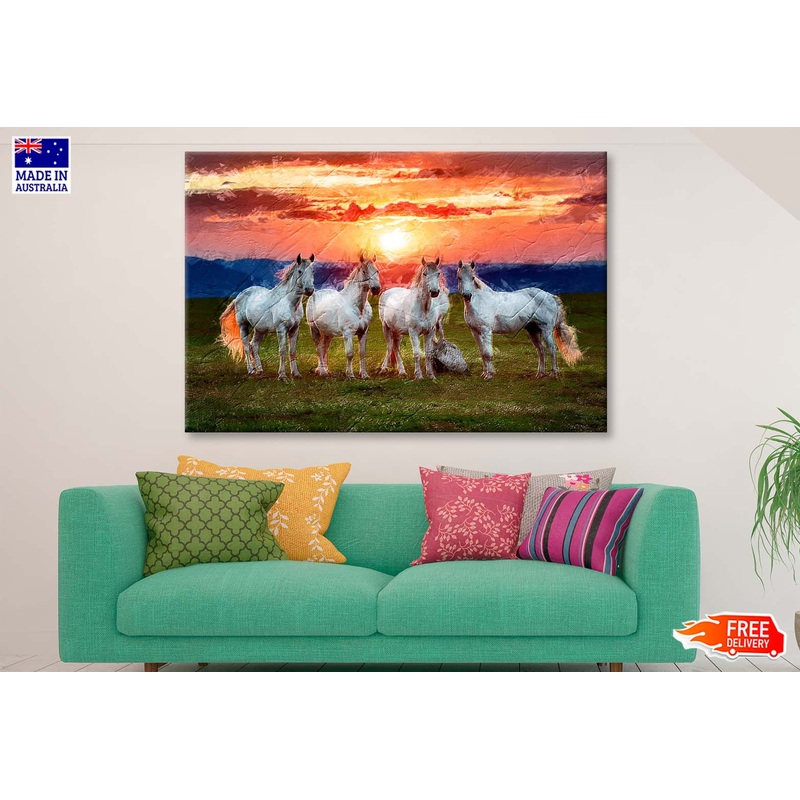 The Four Horses Sunrise Watercolor Painting Wall Art Limited Edition High Quality Print