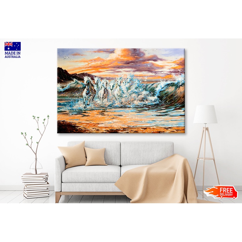 The Horses Running From Waves Oil Painting Wall Art Limited Edition High Quality Print