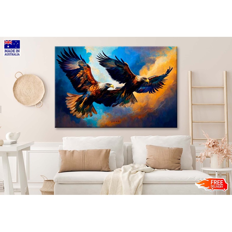 Tow Eagles Flying on Color Sky Wall Art Limited Edition High Quality Print