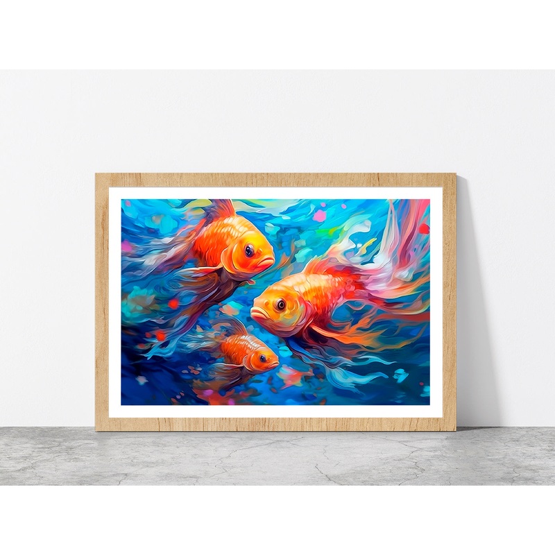 Underwater World With Beautiful Fishes Glass Framed Wall Art, Ready to Hang Quality Print