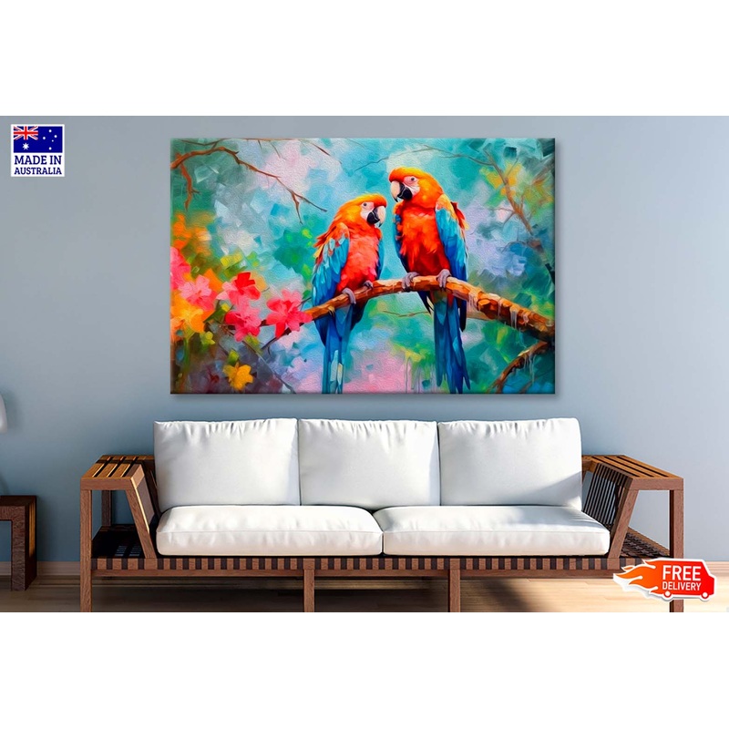 Watercolor Macaw On  Branch Wall Art Limited Edition High Quality Print