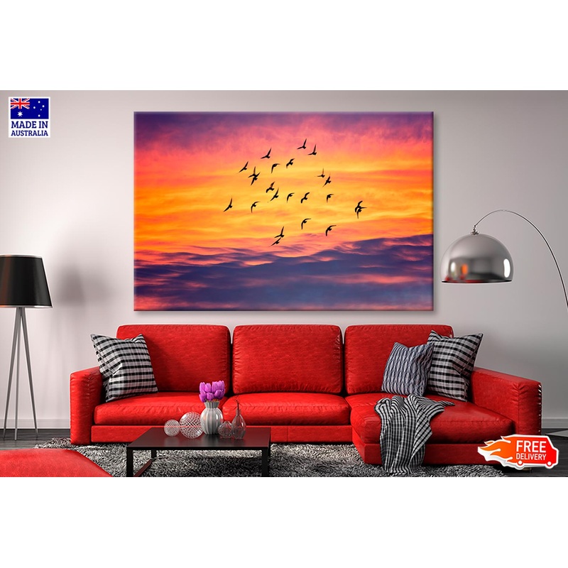 Birds Flying into Sunset Sky Wall Art Decor 100% Australian Made