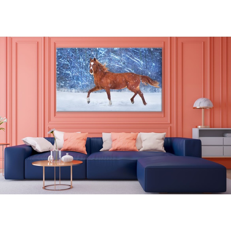 Brown Horse Running On Snow Photograph  Print 100% Australian Made