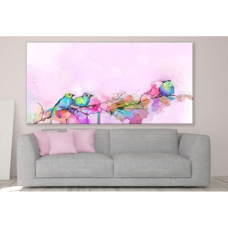 Colourful Birds on a Branch Painting Print 100% Australian Made