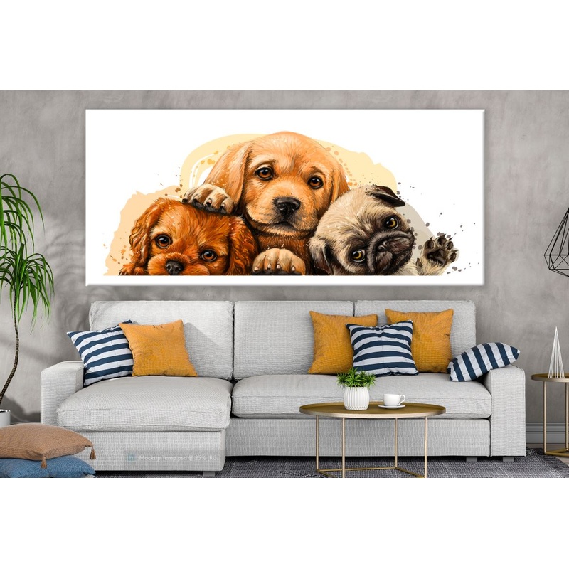 Three Cute Puppy Faces Painting Print 100% Australian Made