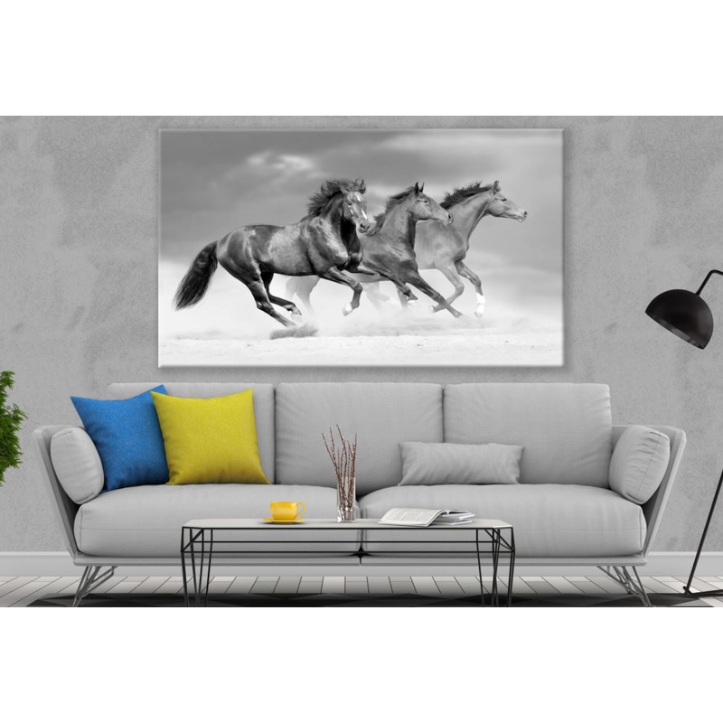 Three Horses Running B&W Print 100% Australian Made