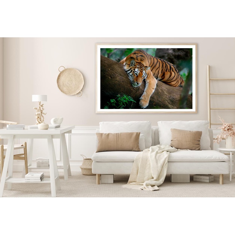 Tiger Is Laying on A Tree Branch Home Decor Premium Quality Poster Print Choose Your Sizes