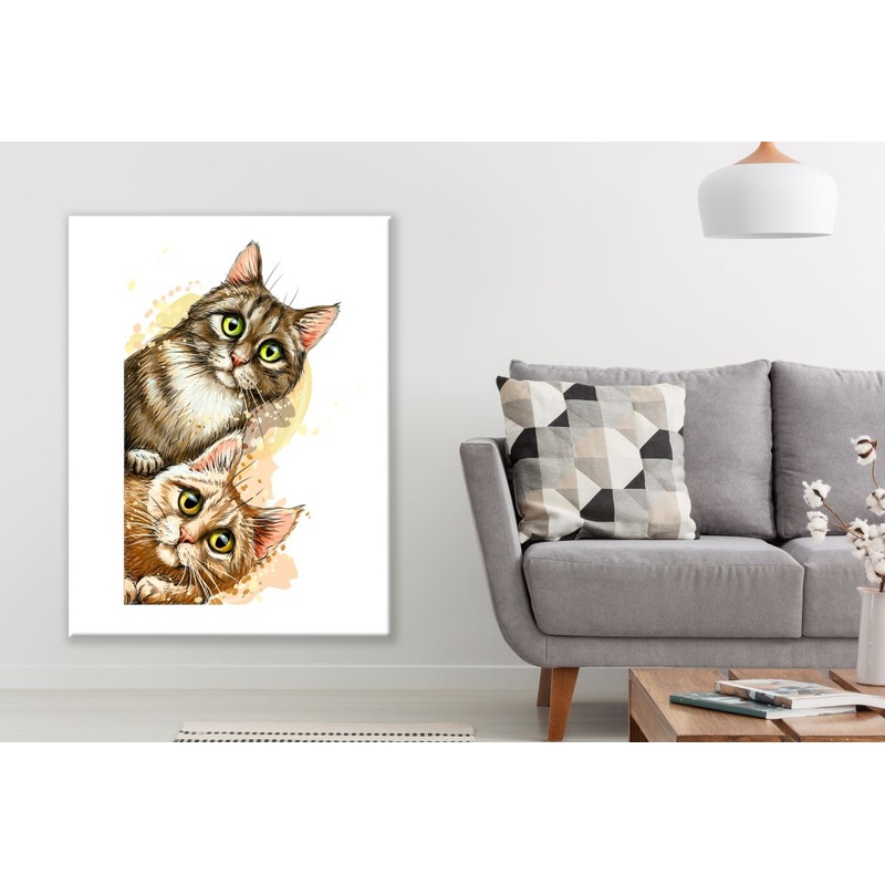 Two Cats Peeping Painting Print 100% Australian Made