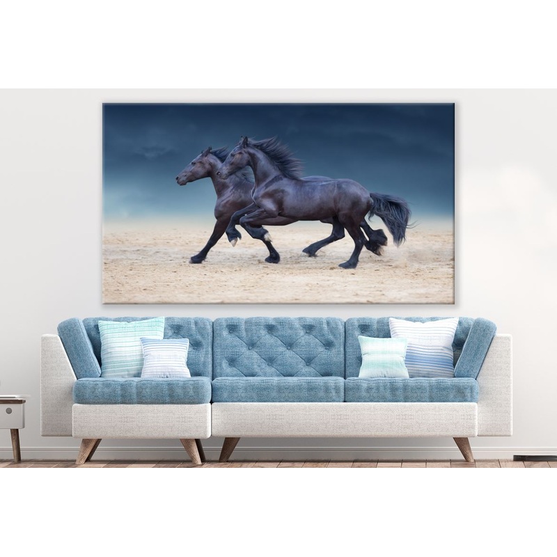 Two Shiny Black Horses Running Print Ready to Hang 100% Australian Made