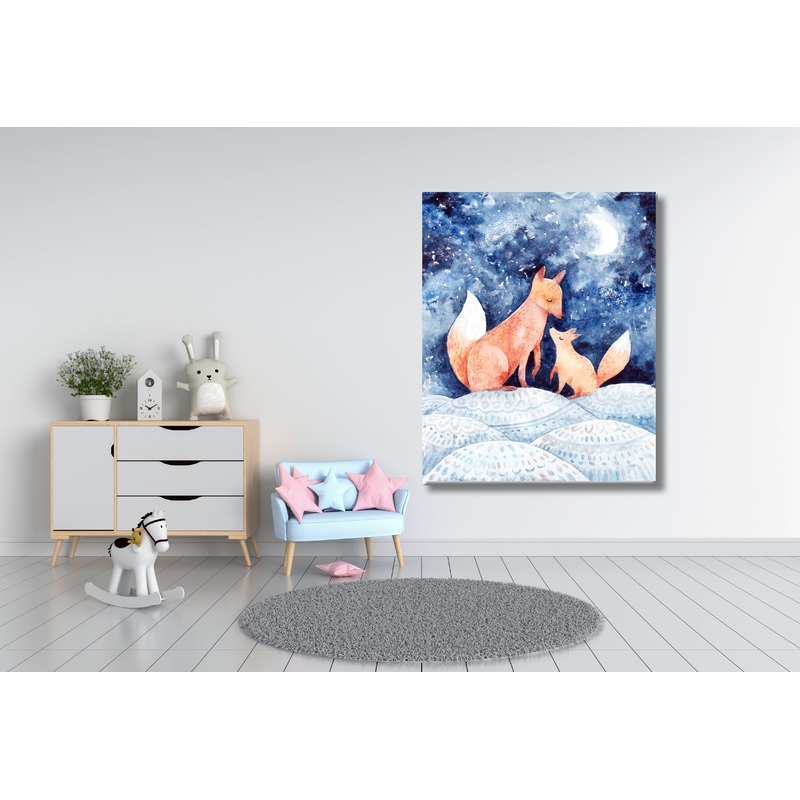 Watercolour Fox mother and child Art Nature Print 100% Australian Made