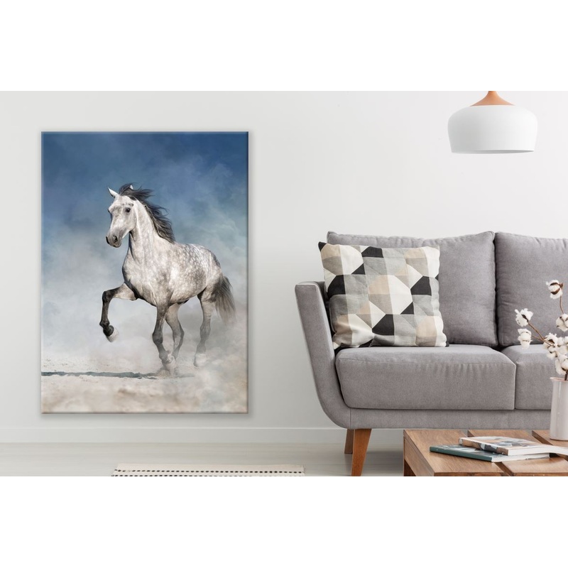White Horse Gallop on Sand Ground Photograph Print 100% Australian Made