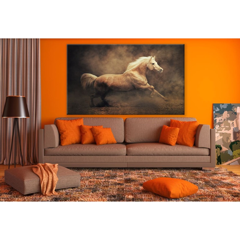 White Wild Horse Gallop in Dust Painting Print 100% Australian Made