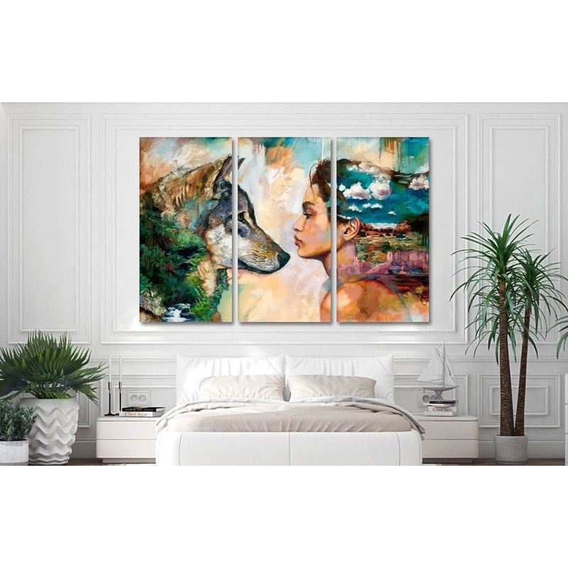Wolf and Girl Abstract Painitng print 100% Australian made wall Canvas ready to hang